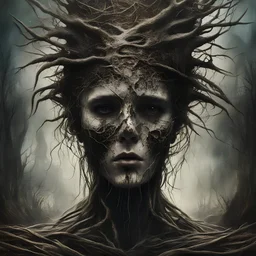create a close up of a close up of a person's head, stefan gesell, desiccated, cd cover artwork, inspired by William Holmes Sullivan, inspired by Dan Hillier, the scarecrow, features, detailed cover artwork, juno promotional image, eyeless watcher