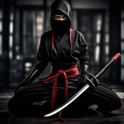 Behold the powerful alluring and pretty ninja woman, her body adorned with the traditional ninja costume and a katana, HDR, beautifully shot, hyperrealistic, sharp focus, 64 megapixels, perfect composition, high contrast, cinematic, atmospheric, moody