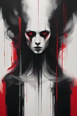 At the core of the artwork stands a spectral figure, bathed in shades of black and white. This ethereal presence represents the brooding basslines and eerie synths that define tearout dubstep. Minimalist strokes of crimson red accentuate the figure, symbolizing the subtle yet powerful impact of the music. The color palette is deliberately restrained, with subtle red accents strategically placed to evoke a sense of mystery and intensity. Abstract soundwave patterns emanate from the figure, portr