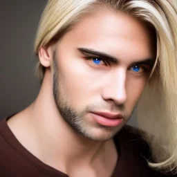 Man with blond straight hair and brown eyes