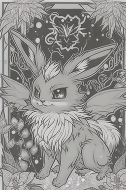 coloring book page of a magical eevee pokemon, monochrome, black and white, sharp, sketch drawing