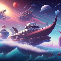 No Man's Sky, whale jumping out of the ocean, beautiful, vibrant purples and pinks, detailed, 4K crisp, high quality, very detailed, intricate, oil painting