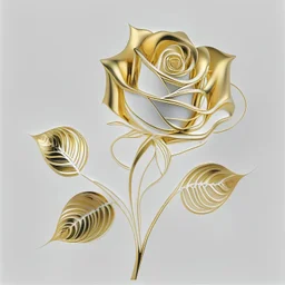 One rose made of golden lines pattern, white background