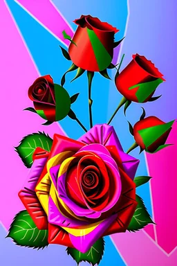 Can you create a rose, full of rose petals, each one in colors of different countries, there are Ukraine and Russia who's petals are falling down, also Israel and palistan is almost falling off, dramatic surreal and explosive image