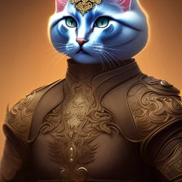 Character design, anthropomorphic cat dressed as a Shaolin, dark, evil, furious, epic, intricate details, finaly detailed armor, silver, golden