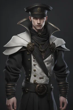 a fantasy sailor wearing dark clothing, male