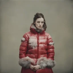 Comtesse di Castiglione,, red, autochrome, plastic puffy jacket