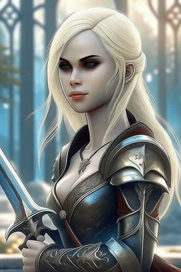 pretty girl, vampire, blonde, fantasy, Skyrim, sword, gentle, maternal, elder scrolls