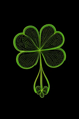 An outline of a four leaf clover that is gold. with a glowing pink heart in the right leaf of the four leaf clover. used as a logo on a black background