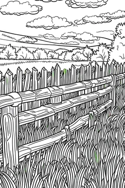 coloring page, rail fence, cartoon style, thick lines, low detail, no shading