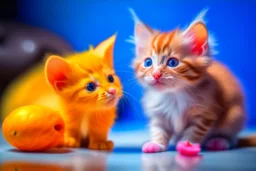 a fluffy orange kitten makes friends with a cute gray mouse on Valentine's day, happy vibe studio lighting fantastic view colourful very cute Lisa Frank richard scarry