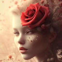 red roses beautiful girl,utra realistic,highly detailed, masterpiece, delicate detailed, sharp focus, insanely detailed, fantasy art, royalistic,elegant, fog, Special Lighting,glowing lights Vibrant, color Scheme, forest, octane render, trending on artstation, ultra photoreal,hypermaximalist