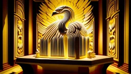 An ivory temple with a glowing phoenix painted by Roy Lichtenstein