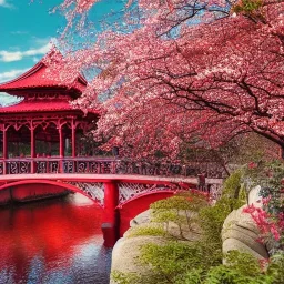 large glass globe filled with cherry blossoms and red bridge, beautiful, peaceful, gorgeous,, ornate, 8k, high-quality, fine-detail, intricate, digital art, brian froud, howard lyon, selina french, anna dittmann, annie stokes, Greg Rutowski