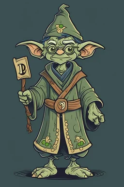 young goblin student wizard with a "D" embroidered on his robes