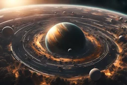 create a wildly imaginative otherworldly, chaotic birth of a planet , observed by orbiting drones, highly detailed, digital composite, 8k,