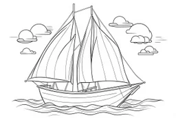 outline art for cute Boat coloring pages with sitch, white background, Sketch style, full body, only use outline, toddlers style, clean line art, white background, no shadows and clear and well outlined.