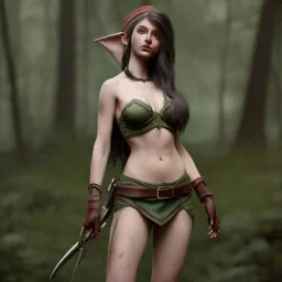 franz frazetta styl, cute elf hunter in the forest clearing