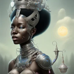 sango fantasy, fantasy magic, intricate, sharp focus, illustration, highly detailed, digital painting, concept art, matte, masterpiece head sexy view black African beauty black afro hair space lady silver sheepskin African princess rain cloud