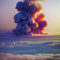 garbage dump, smoke plumes, clouds, smog, city scape with pollution, double exposure photography, colourful nature, clean sharp focus, on white background, Fractal Geometry buildings, sacred geometry