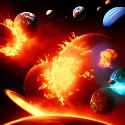 universe with many burning planets, adobe photoshop, cinme4d, 3drender, sony alpha 7IIIs