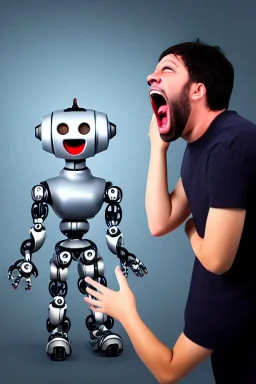 man screaming at a robot