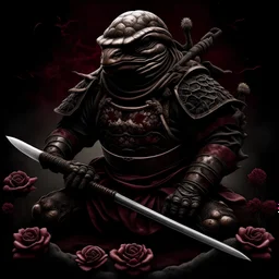 blood, guts, wildflower, intricate, darkred tones, Ultra realistic rendering of turtle samurai,