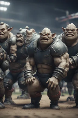 hyper violent ogre rugby team in the Olympics in the style of Giger and fallout 4 ,,bokeh like f/0.8, tilt-shift lens 8k, high detail, smooth render, down-light, unreal engine