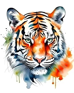 tiger head watercolor illustration style