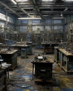 A lab filled with machines painted by Claude Monet