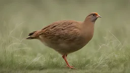 A partridge walks among the grass with its head held high