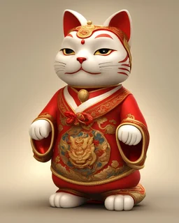 portrait 3D lucky cat with red costume