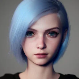 potrait emo girl, eyes like ocean blue, short hair, smile, 8k, rtx, eyebrows like serious, facing left, real, baddas