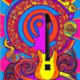 PEACE electric guitar psychedelic hippie trippy acid LSD PEACE GUITAR peacesign ART LIKE '60s Pop Artist Peter Max 69