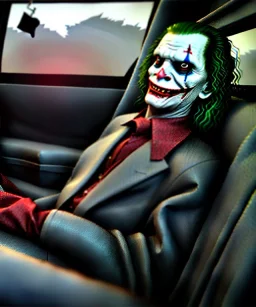 Ultra realistic back seat of limousine image, wide angle view, homeless men and woman, joker style, grunge clothing, hair, smoke, smile, soft color, highly detailed, unreal engine 5, ray tracing, RTX, lumen lighting, ultra detail, volumetric lighting, 3d, finely drawn, high definition, high resolution.