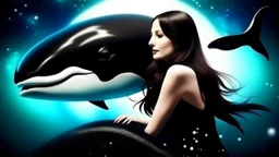 picture of pretty killer whale and girl on space background