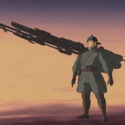 A man with a beautiful and large military rifle in the galactic space