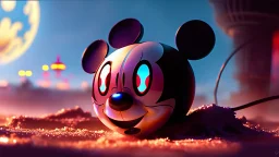 a spider mickey mouse hybrid, photorealism, movie screen capture, horror, sci-fi, retrofuturism,