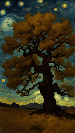 oak tree and stars on the sky by Van Gogh