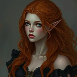 a pretty fantasy woman, young, ginger hair, dark fantasy art