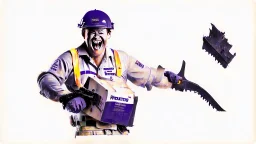 horror movie of fedex driver using chainsaw transparent background