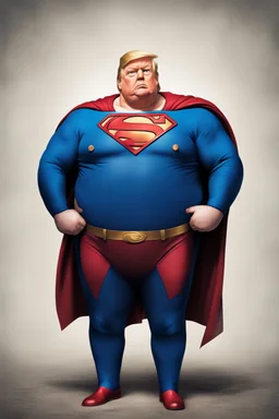 morbidly obese superman with donald trump's head and his fat rolls hanging out of his shirt