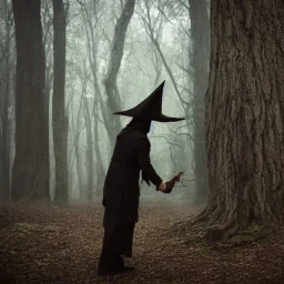 Dark Magic wizard in woods casting spell