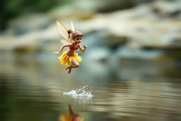 motion blur fast running pixie Quickling - Forgotten Realms running over still water , bokeh like f/0.8, tilt-shift lens 8k, high detail, smooth render, down-light, unreal engine, prize winning