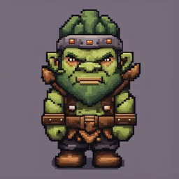 Very low-detail isometric cute top down video sprite game character orc warrior, pixel, in the style of stardew valley, 32x32, dwarf fortress, character sprite