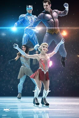 A photo taken from the ice skating show "Zack Snyders Justice League", <character or scene>, ice skates, cinematic lighting --v 4 --q 2