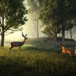 Landscape variants,deer hyperphotorealistic,photography, natural lighting, octane render, trending by artstation