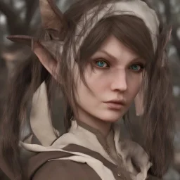 dungeons and dragons female elf druid, brown hair, brown eyes, pale skin