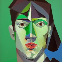 a painting of a man's face with a green background, a cubist painting by Pablo Picasso, reddit, cubism, picasso, cubism, constructivism