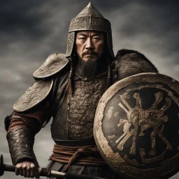 Close-up of a warrior the 1200s and a Mongol warriors portrait , strong athletic build, cinematographic photo